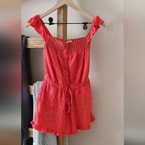 AEO Orange Eyelet Ruffle Romper Size Small